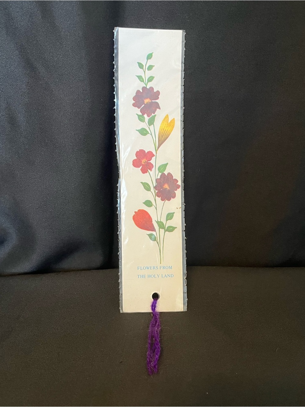 Vintage Floral Bookmark with Purple Tassel - Flowers from the Holy Land